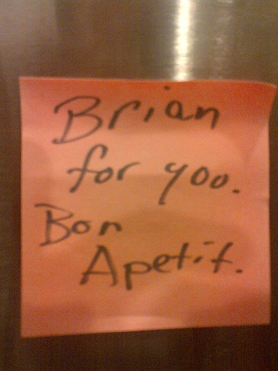 The Note on My First Meal Home